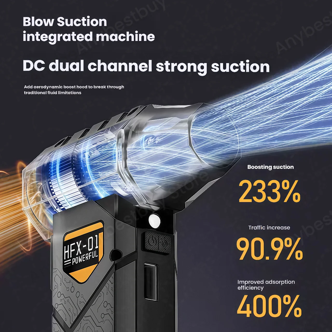 HFX-01 puissant Turbo ventilateur 380g Force de soufflage fort flux d'air Turbo ventilateur batterie externe fonction sans fil dépoussiéreur d'air comprimé