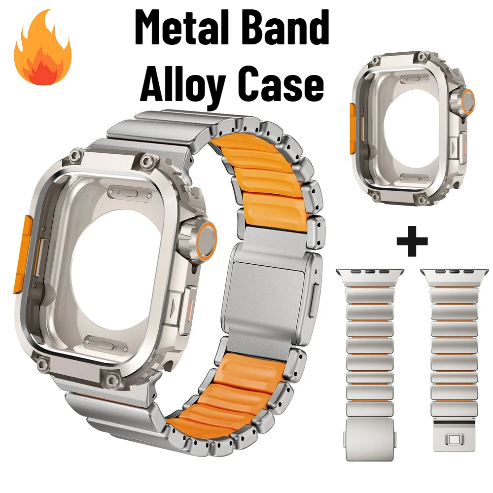 

Luxury Metal Band Alloy Case Silicone Magnetic Strap for Apple Watch Series 11/10 46mm Iwatch 11 10 46mm Protector Frame Cover