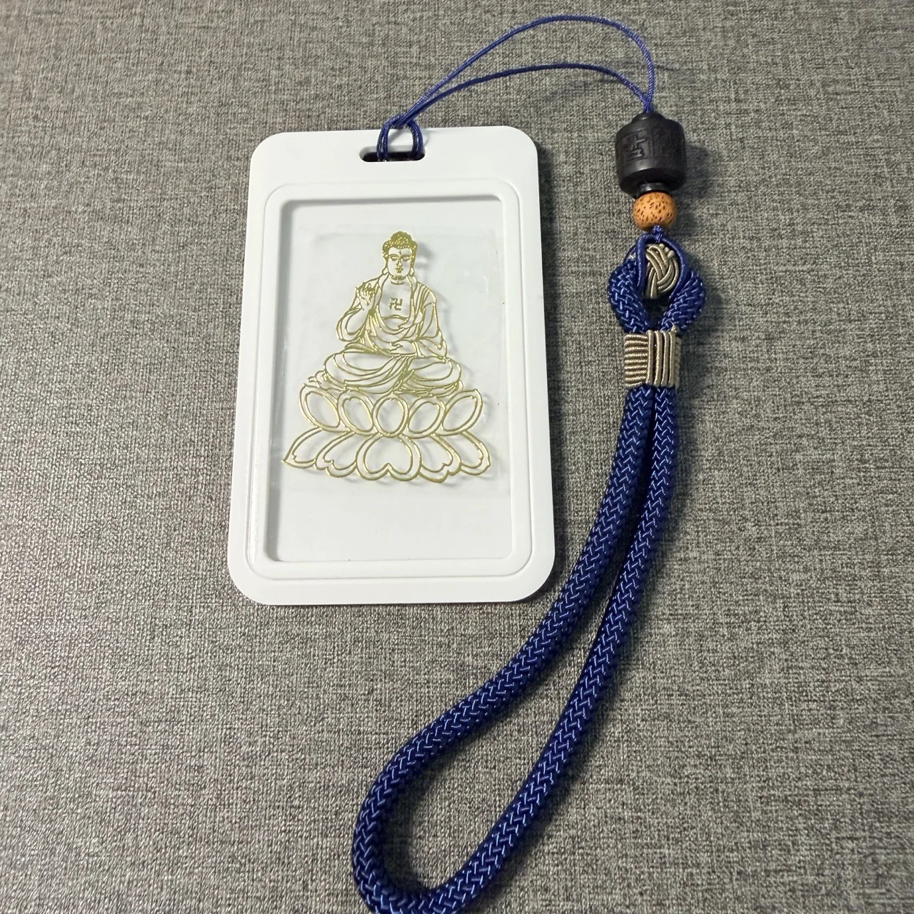 Blue Handmade Rope Rock Buddha Pattern Metal Phone Sticker  Lanyard Anti-lost Lucky Card Holder