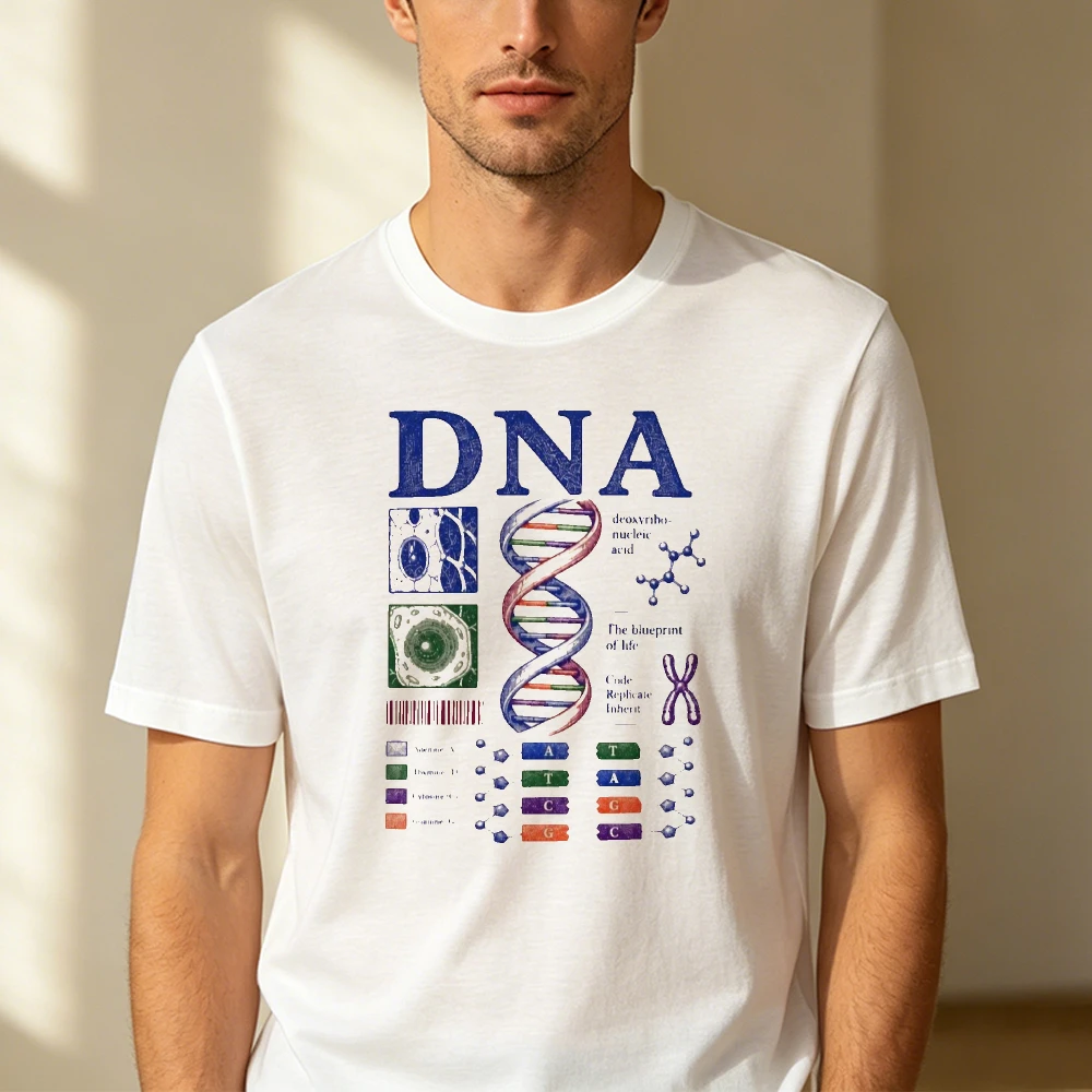DNA Genetic Code Double Helix T Shirt Men White Science Graphic Tee Short Sleeve Biology Teacher Student Gift Clothing