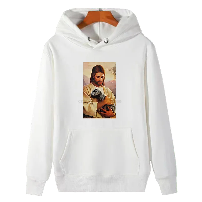 Jesus Raptor Funny Graphic Hooded Sweatshirts New In Hoodies Sweatshirts Essentials Winter Thick Sweater Hoodie Male Clothes