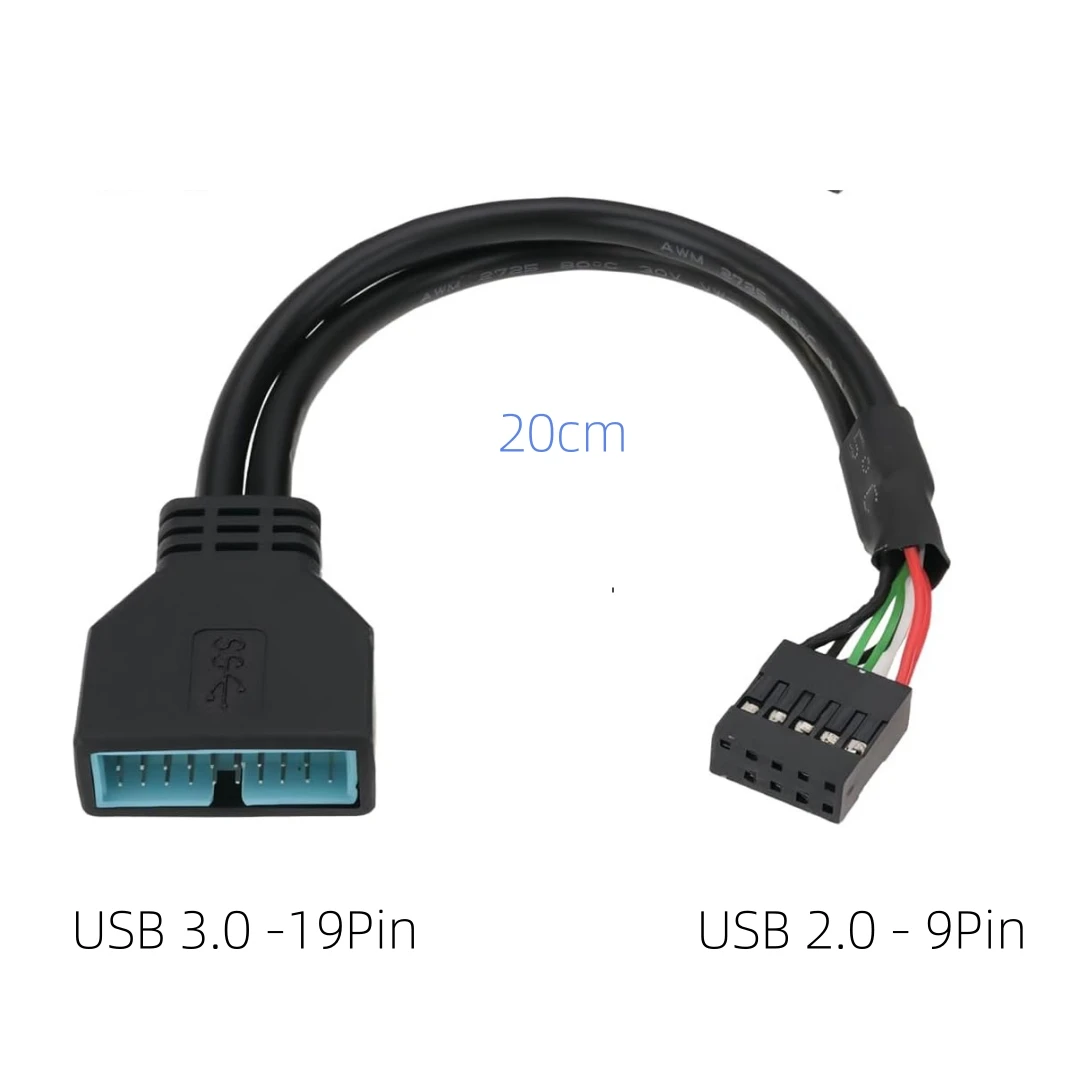 USB 3.0 19pin Male to USB 2.0 9pin Female Connector Internal USB2.0 Adapter Extension Cable for Computer Motherboard
