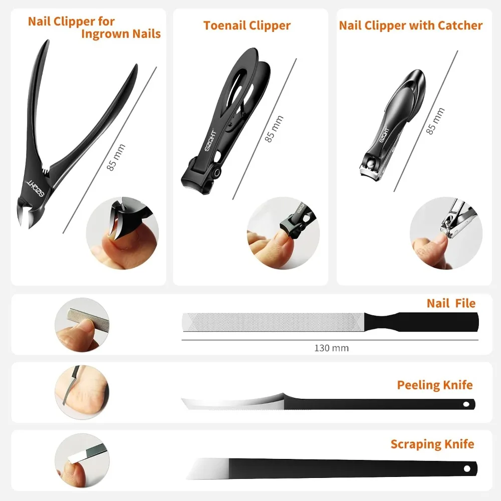 Heavy-Duty Toenail Clippers Set for Thick & Ingrown Nails - Professional Pedicure Kit for Men, Women, Seniors