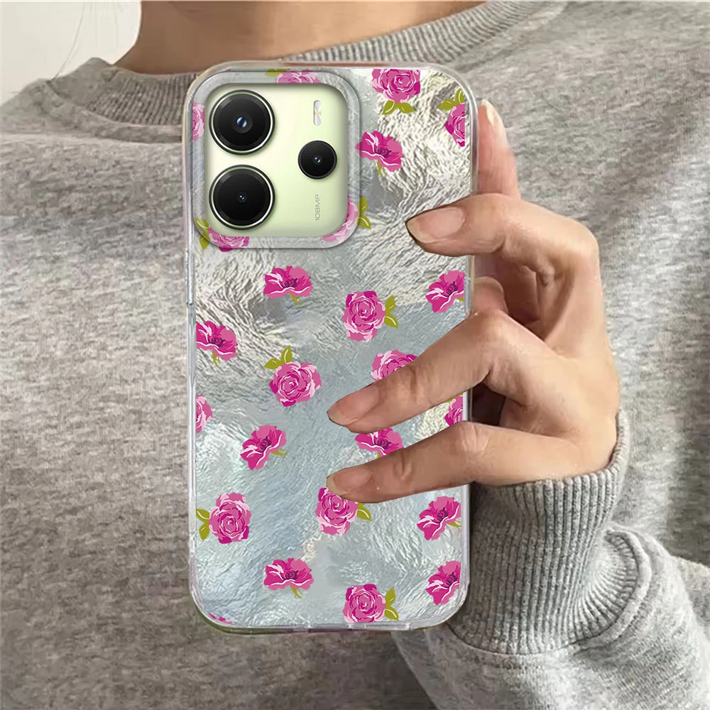 Verde gradiente rosa floral caso de telefone feminino para xiaomi redmi nota 14 13 12 11 10 11s 10s 9 8 pro 14c 13c a1 a3 a4 a3x 9c capa