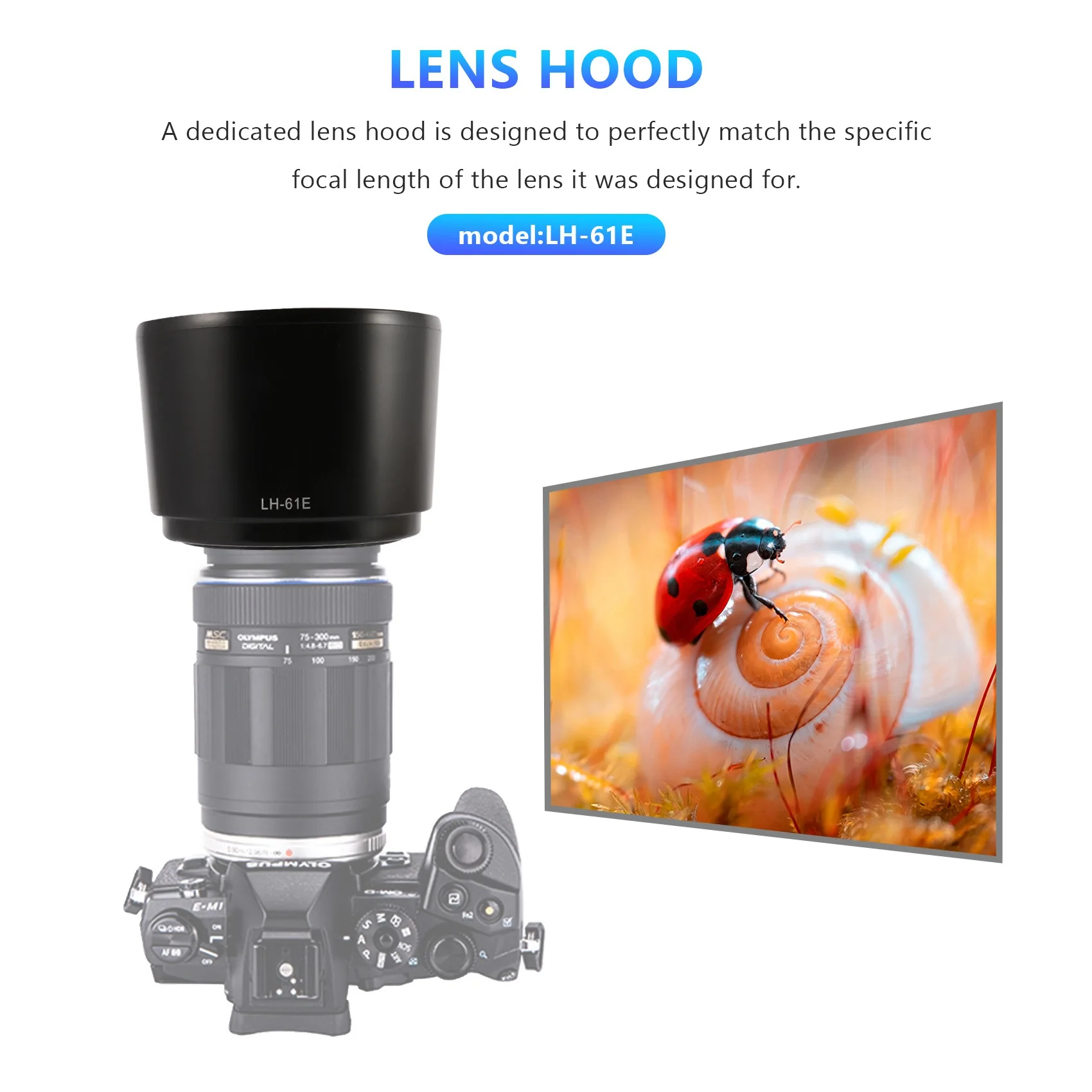 A26P Lens hood for Olympus M.ZUIKO ED 75-300mm f/4.8-6.7 LH-61E Black