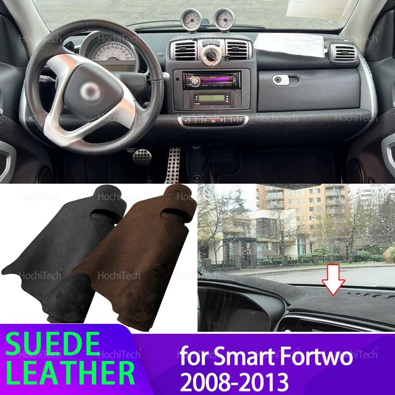 For Smart Fortwo 2008-2013 Suede Leather Dashmat Dashboard Cover Black/Brown Instrument Panel Sunscreen Pad Ornaments