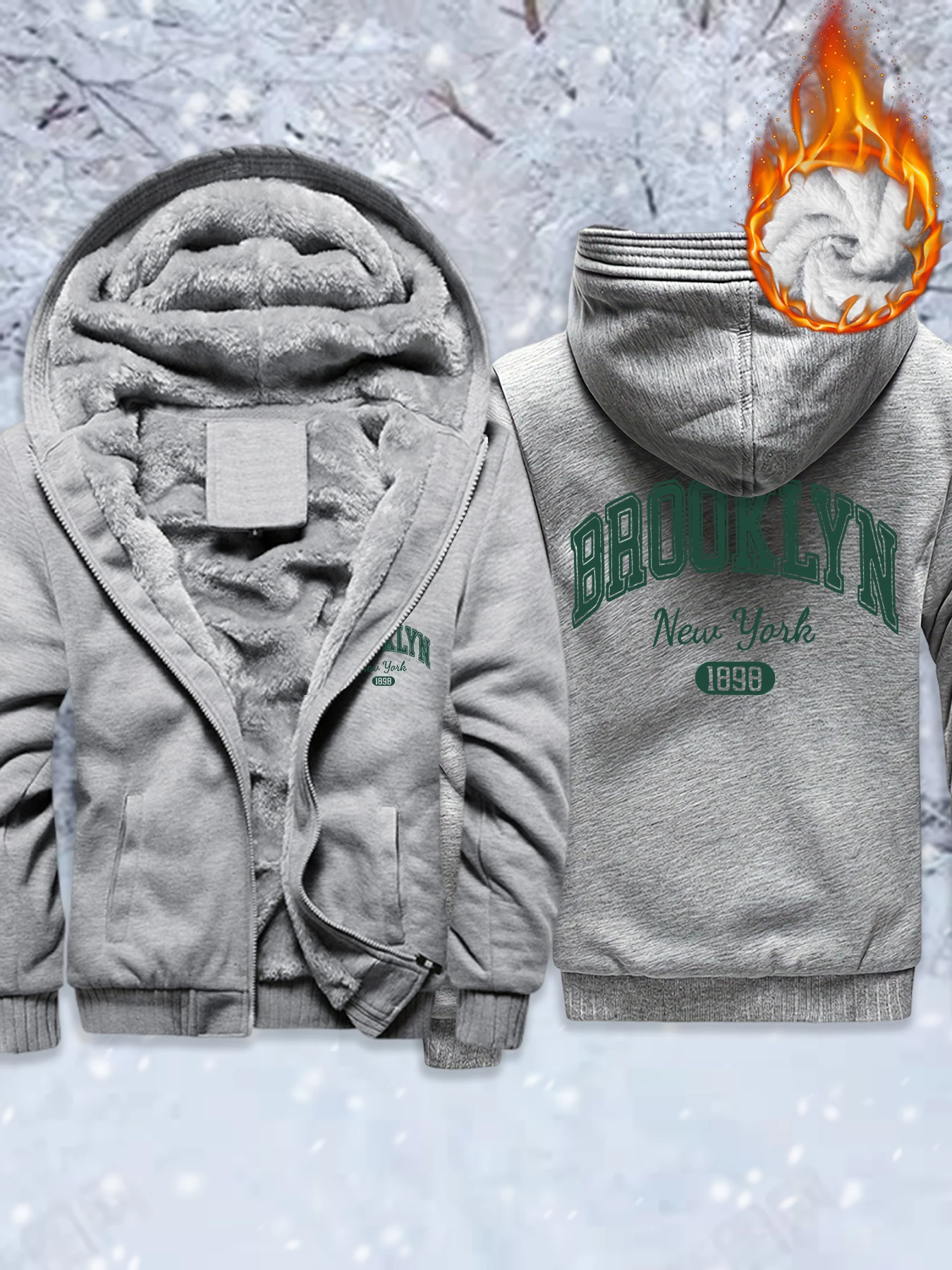 

Brooklyn New York 1898 Prints Man'Snew Fleece Basics Jackets Pocket Zip-Up Coat Thicken Winter Sportswear Warm Comfy Outwear