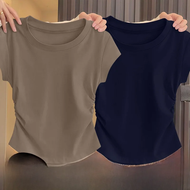 

Летняя футболка ort Sve Женская корейская футболка Slim Fit orm Повседневная износостойкая Обычная длина круглая Ne