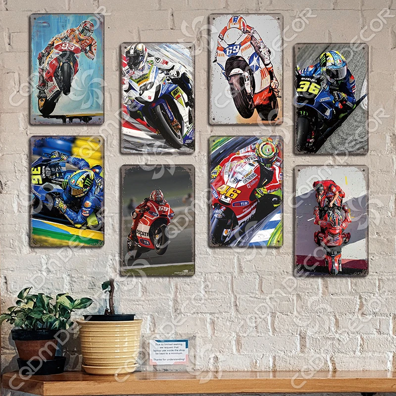 Motor Sports Poster Metal Tin Signs Vintage Motorcycle Racing Metal Plaque Wall Art Decor for Garage Motorbike Club Home