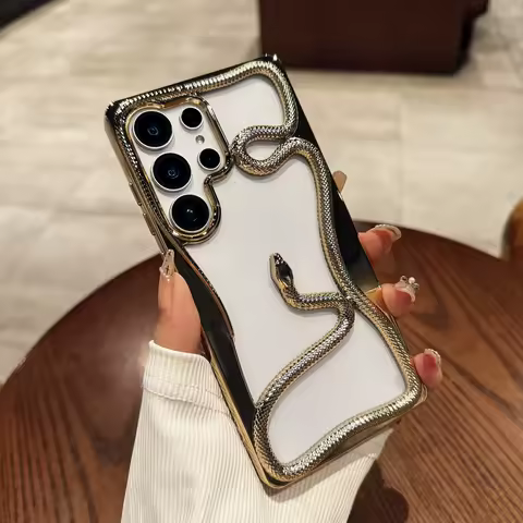 Plating 3D Hollow Out Snake Case For Samsung Galaxy S25 S24 S22 Ultra S23 FE A56 A55 A16 A15 A26 A54 A36 5G Soft TPU Phone Cover