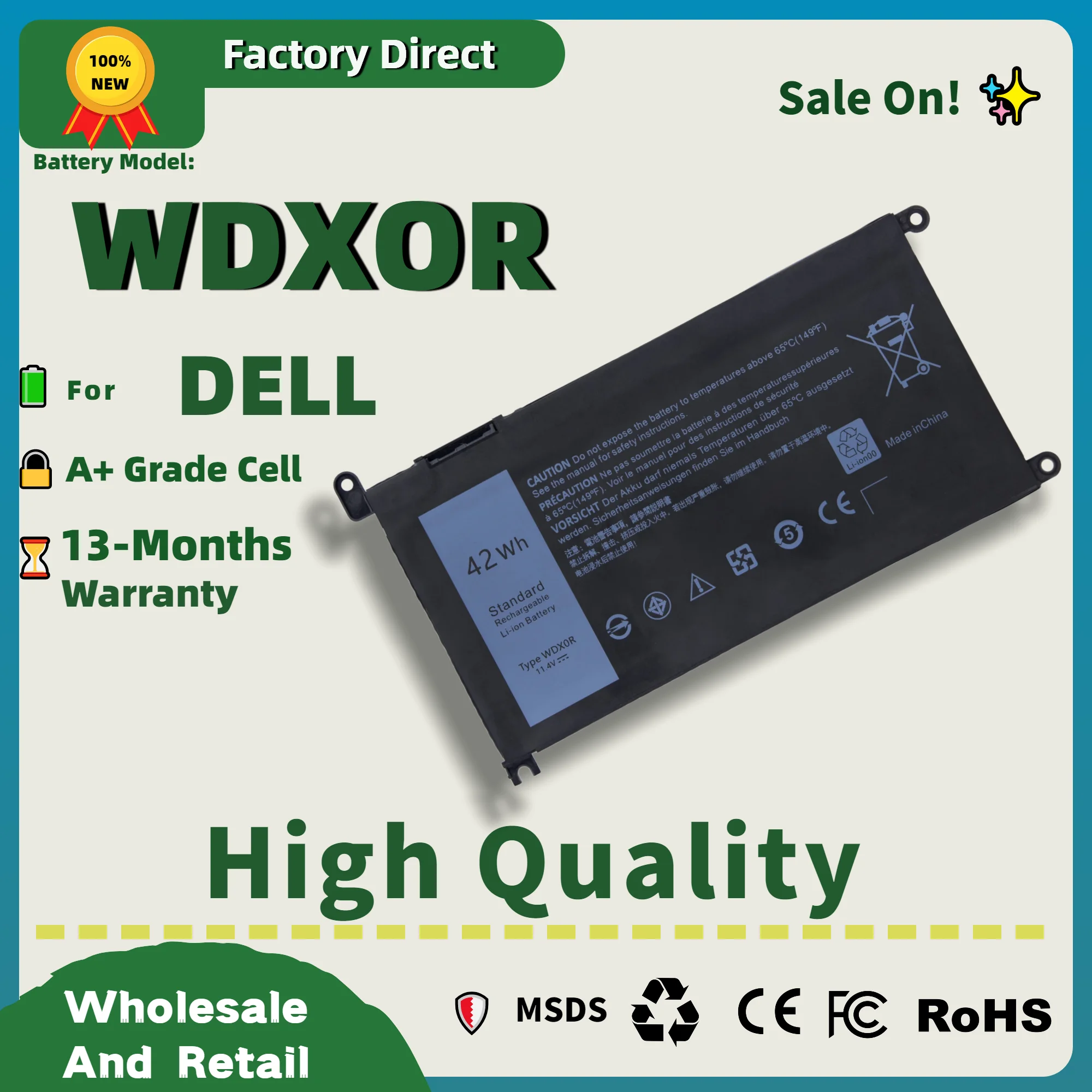 Factory Direct! Battery WDX0R WDXOR For Dell Inspiron 15 5000 series Inspiron 15 7000 seriesr INS 13MD Series