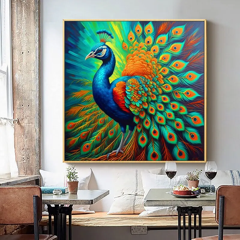 Modern Chinese Peacock Canvas Print - Vibrant Animal Wall Art Poster for Living Room Decor