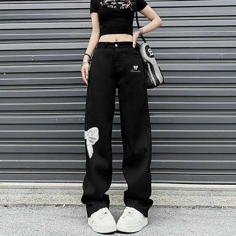 

Women's Clothing Embroidered Jeans High Waist Slim Fit Wide Leg Casual Korean Style Trendy Versatile New Arrival Pants