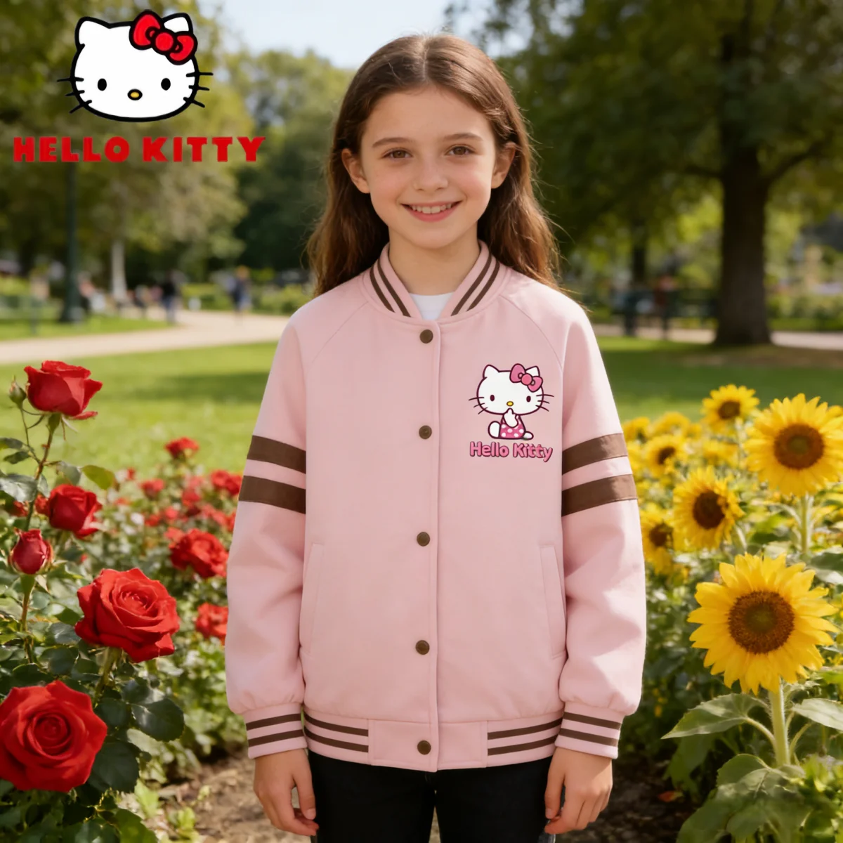 

Hello Kitty детская утолщенная ветрозащитная бейсбольная куртка для девочек в консервативном стиле модная верхняя одежда осень-зима милая бейсбольная куртка с принтом