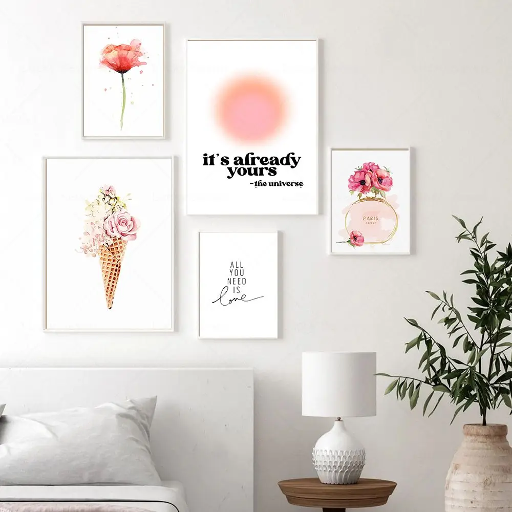 Impresión de arte de manifestación de afirmación Retro, póster degradado de flores rosas a la moda, cuadro sobre lienzo para pared para decoración del hogar y la sala de estar