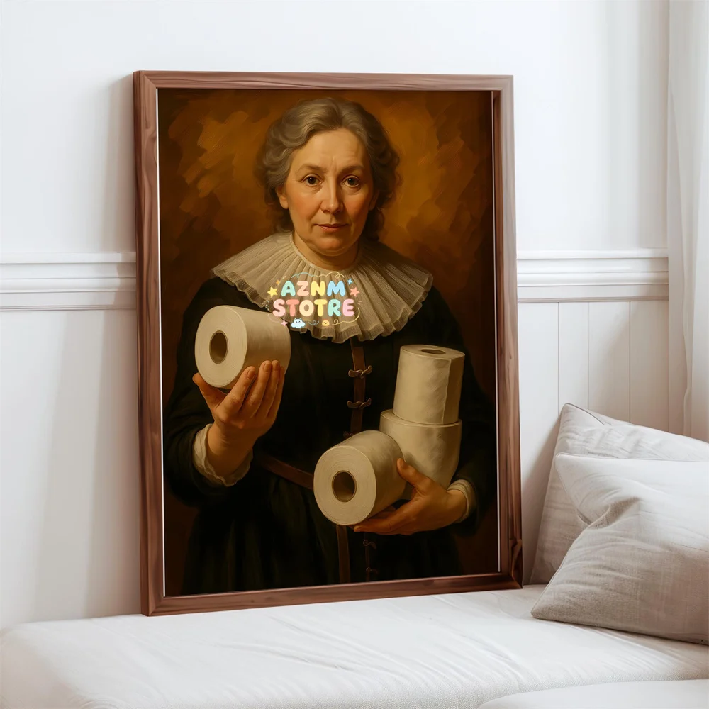 Funny Mona Lisa Bathroom Wall Art Print Vintage Bathroom Restroom Poster Vintage Queen Portrait Art Midcentury Canvas Paintin