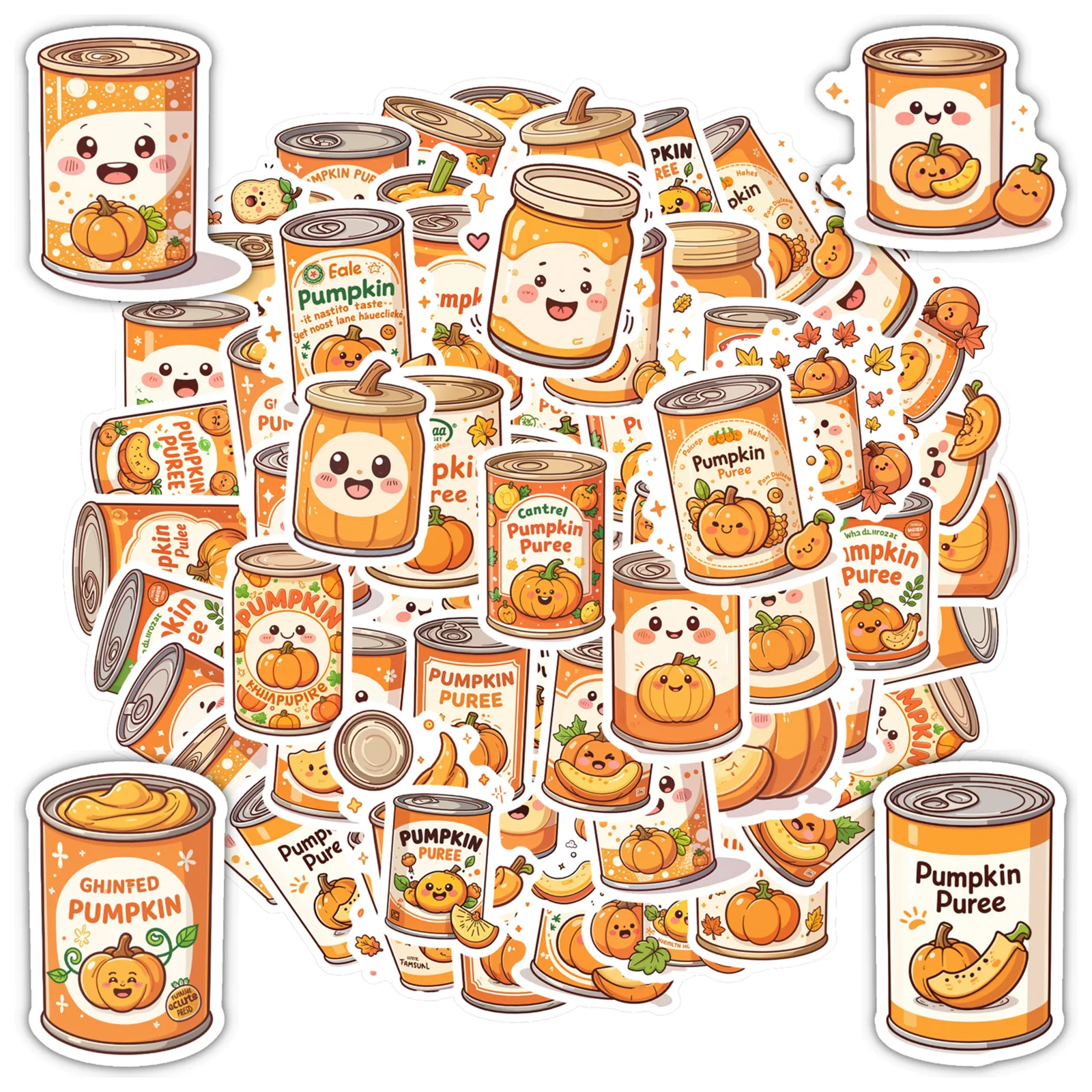 

35pcs-100pcs Cartoon Pumpkin Food Stickers Playful Cute Canned Goods Stationery Stickers Stickers For Laptop DIY