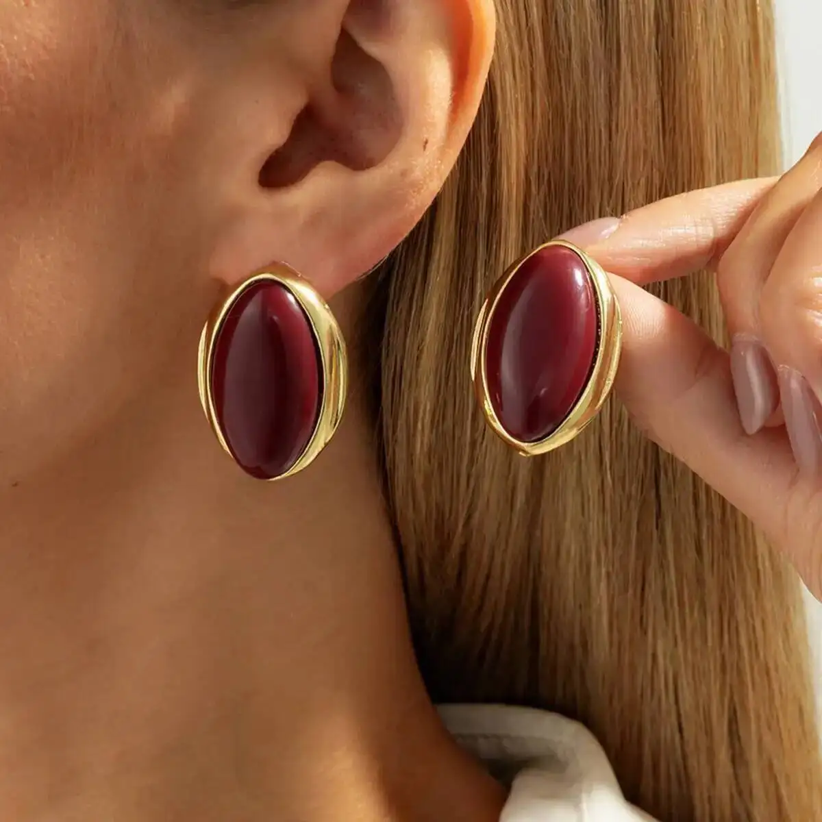 Lacteo Punk Vintage Resin Acrylic Oval Stud Earrings Elegant Exquisite Charm Earrings Banquet Wedding Daily Accessories Jewelry
