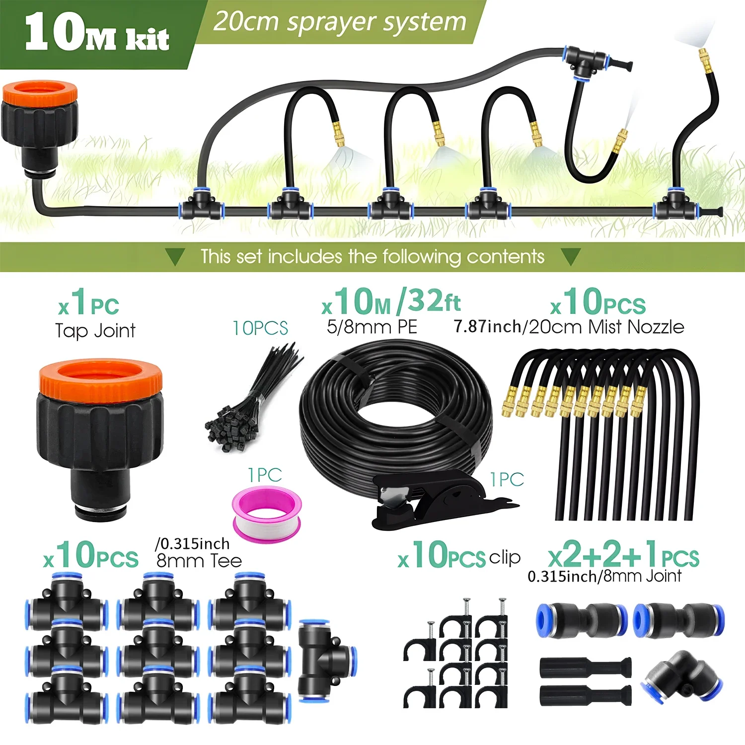 Patio Misting Cooling System for Garden Plant, Fogging Watering Irrigation, DIY, Free Bending, Universal Sprayer Kit, 5M-30M image 3