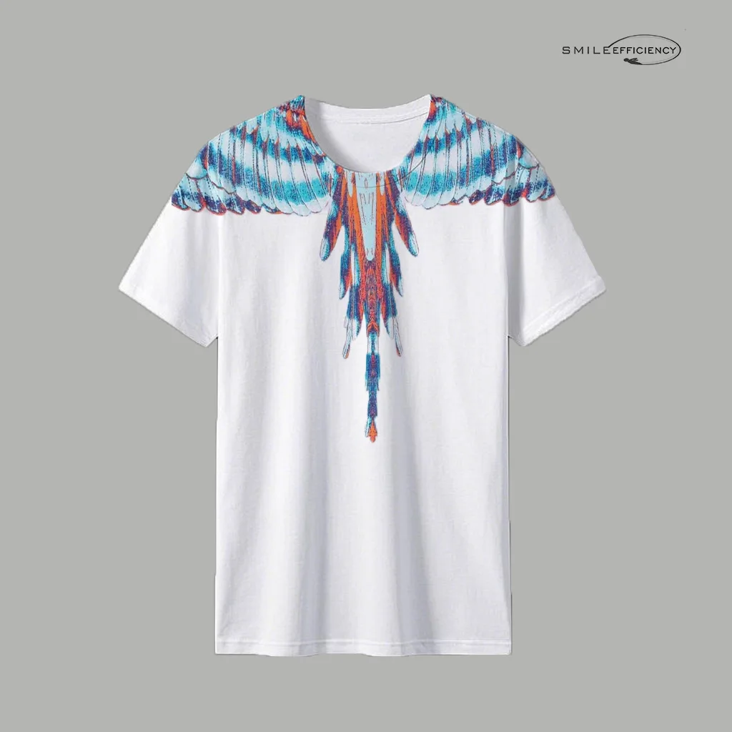 T-shirt con ali sfumate in stile americano per coppie, uomini e donne, con stampa 3D sulle maniche corte.