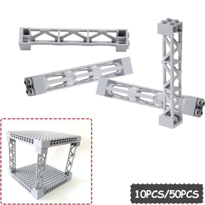 10 SZT./50 SZT. Stojak na szyny kolejowe, słup, element mocujący, klocki konstrukcyjne, belka, słup podporowy/rama podporowa, zmontowane elementy architektoniczne, części do zabawek z klocków