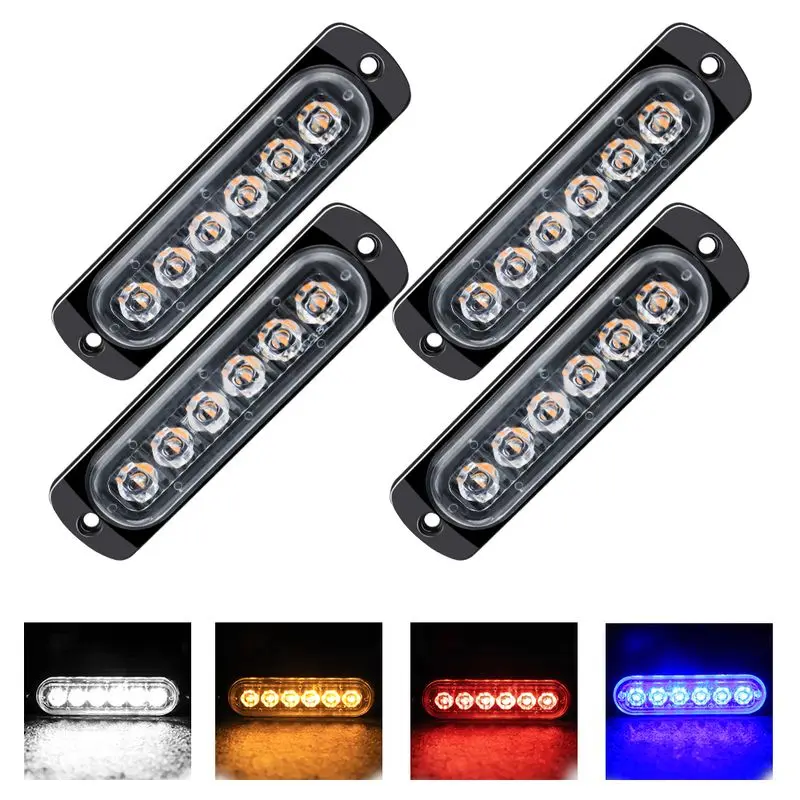 6LED Car Strobe Warning Light Grill Flashing Breakdown Emergency Light Car Truck Trailer Beacon Lamp LED Side Light For Cars 12V