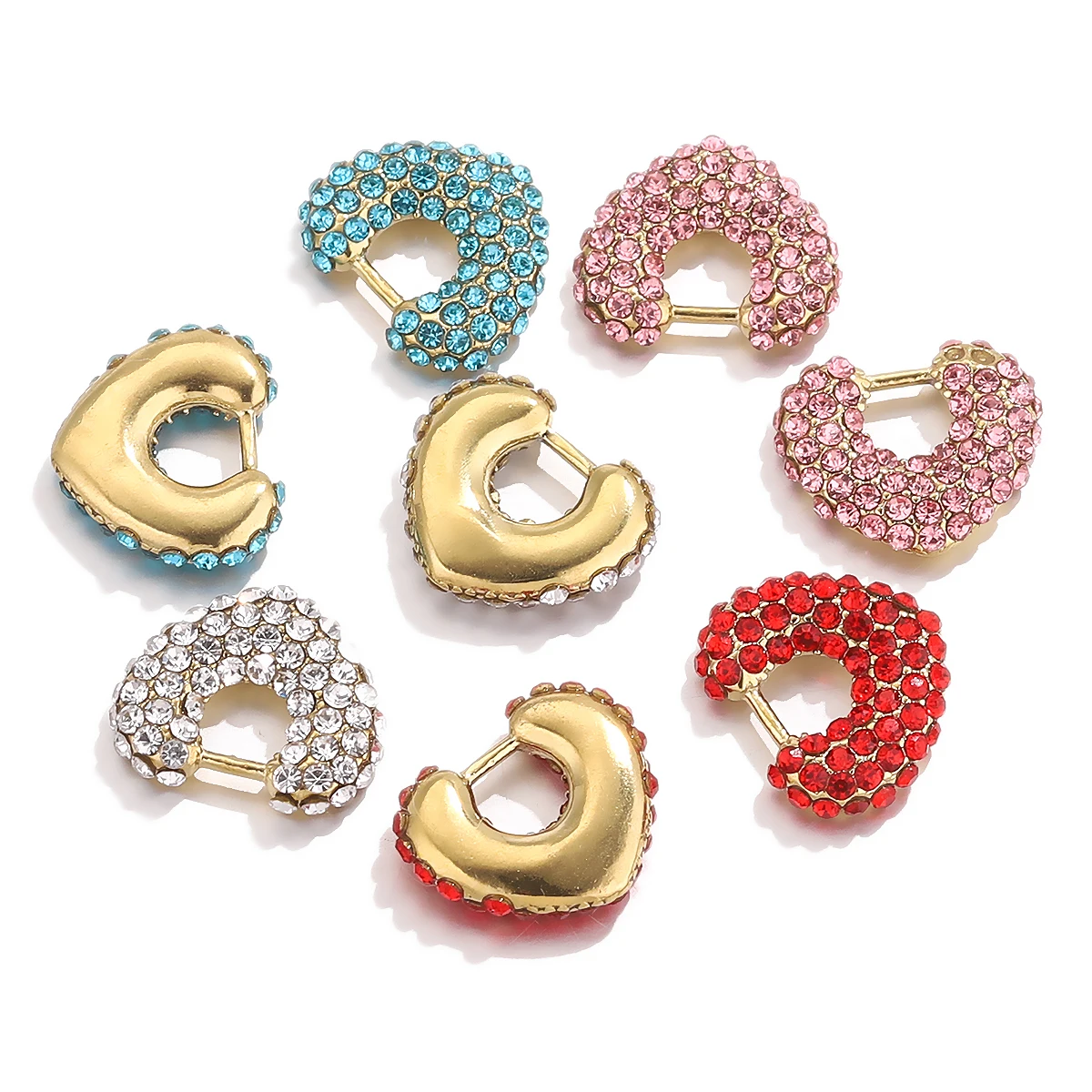 4pcs Colorful Stainless Steel Crystal Rhinestones Heart Charms Cute Love Pendant DIY Earrings Bracelet Necklaces Jewelry Making