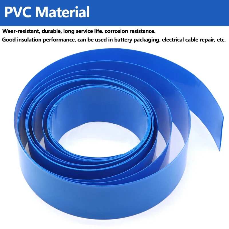 1/2/5m PVC Heat Shrink Tube 18650 Lipo Battery Pack 103mm ~ 450mm Insulated Protection Film Wrap lithium Case Cable Sleeve Blue