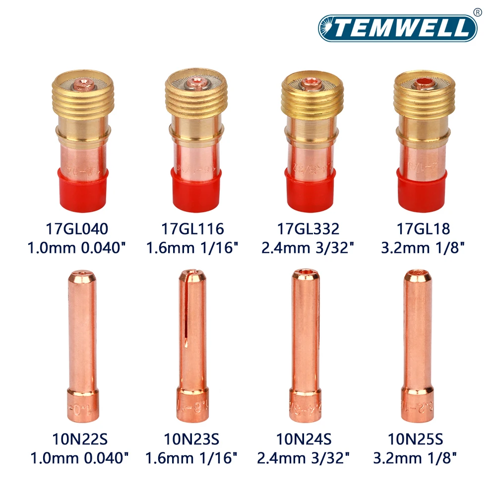 

TIG Collet Body Collet 10N22S 10N23S 10N24S 10N25S 17GL040 17GL116 17GL332 17GL18 1.0/1.6/2.4/3.2mm For TIG WP17 18 26 Torch
