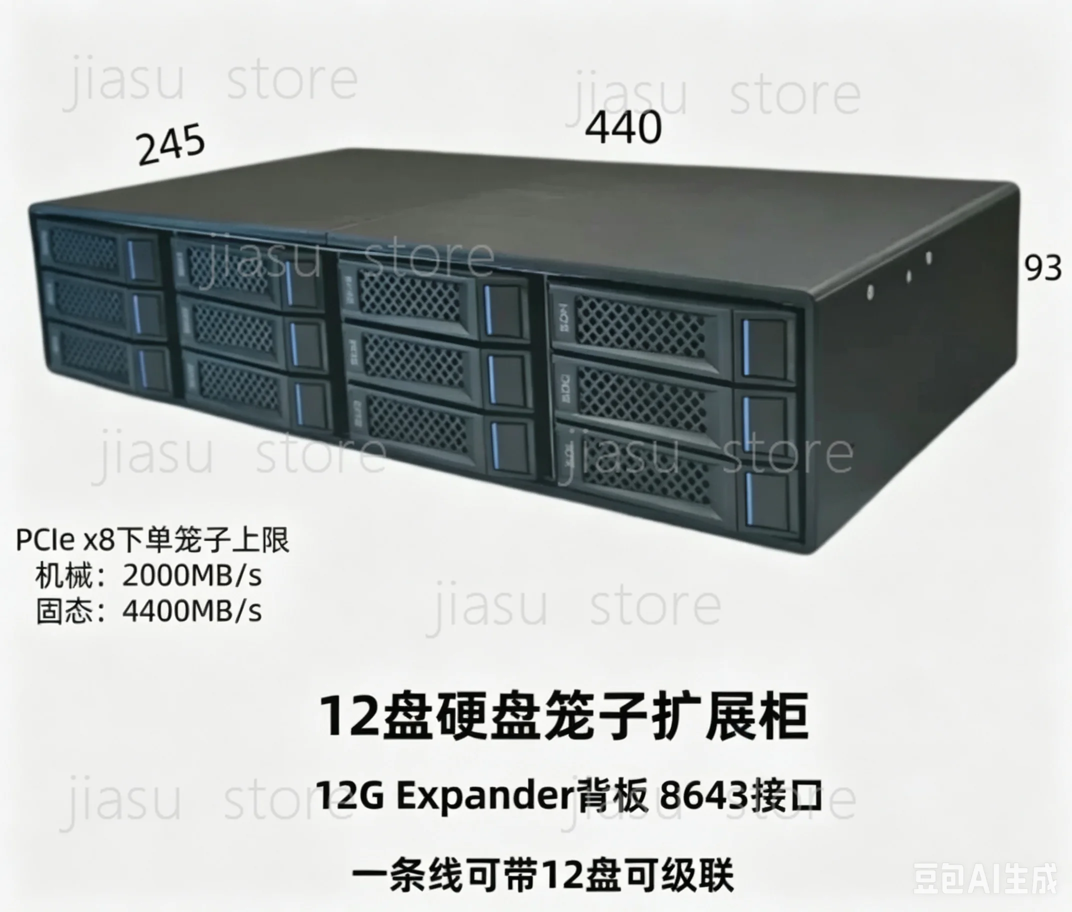 12-Bay Hard Drive Expansion Cabinet External Storage Enclosure 12G Backplane NAS