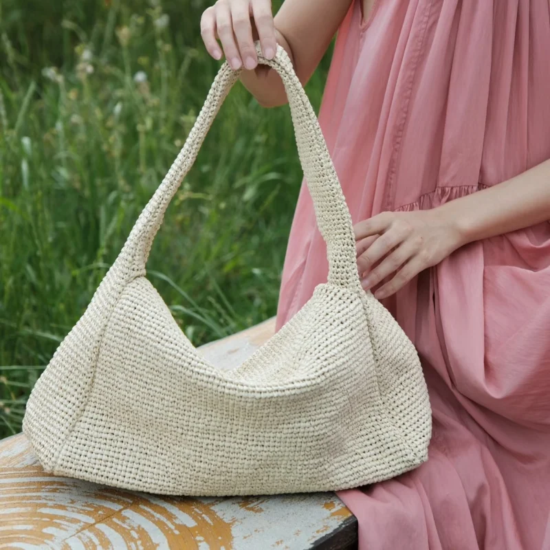 

Дизайнерская плетеная сумка-тоут большой вместимости с массивными ручками, простая универсальная сумка для летнего пляжного отдыха и ежедневных поездок