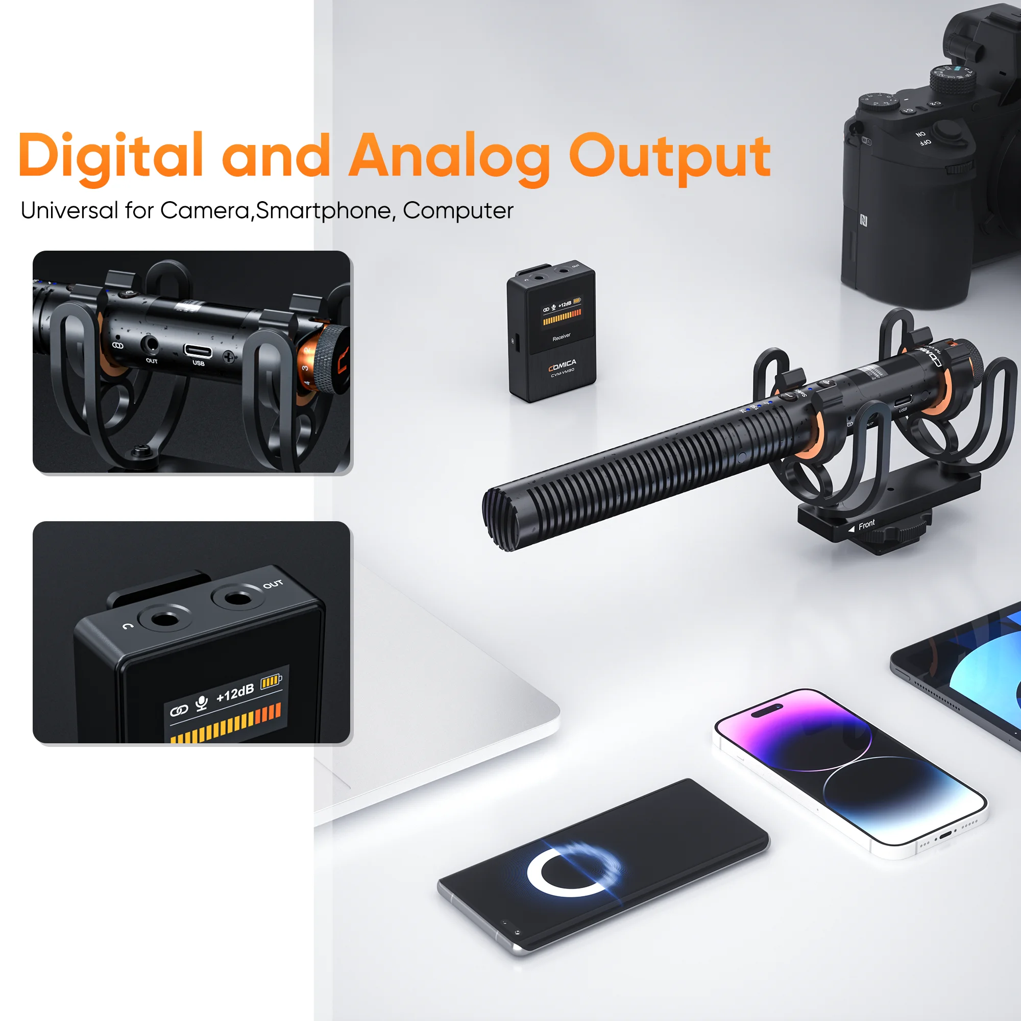 Comica-Microfone de espingarda super cardióide sem fio, CVM-VM30, 2.4G, montagem de choque para câmera DSLR, smartphone, PC