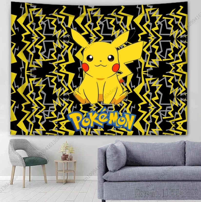 

Аниме Покемон Пикачу, милый фильм, гобелен с 3D принтом, настенный гобелен из полиэстера, большой маленький размер, коврик для йоги, декор комнаты для детей, подарок