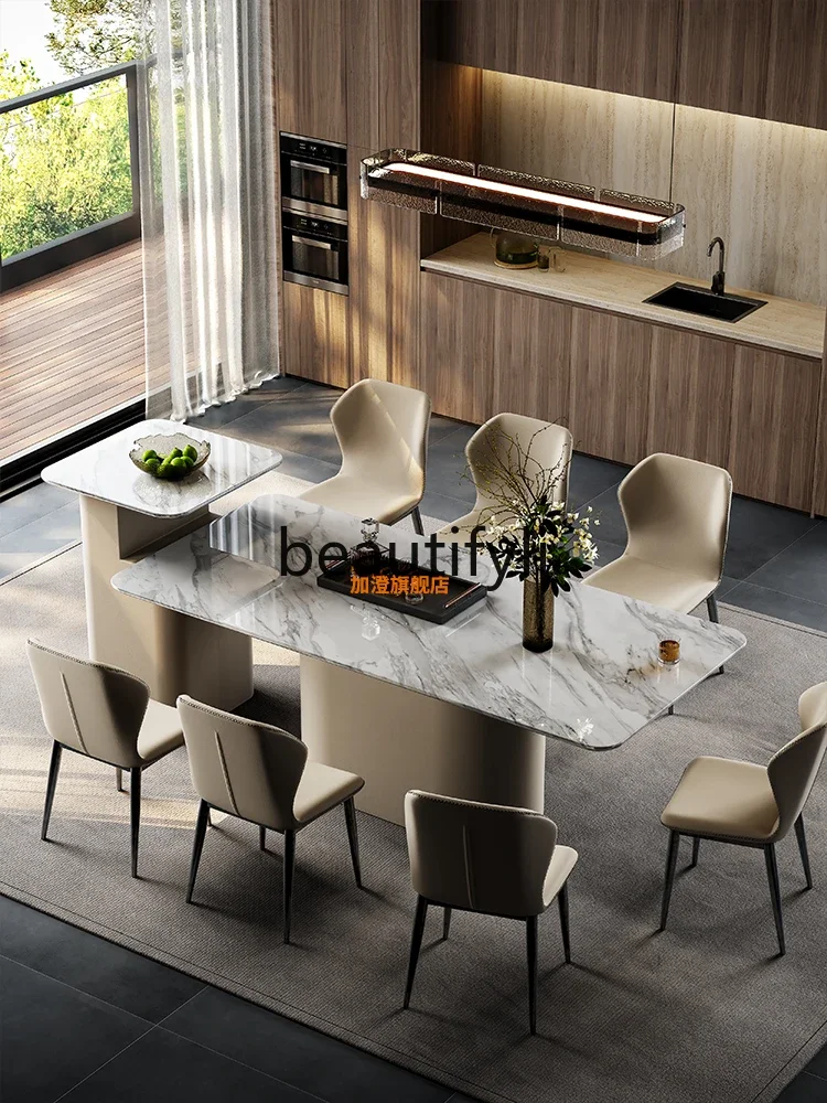 Natural jazz white luxury stone modern light luxury household large flat large apartment island dining table