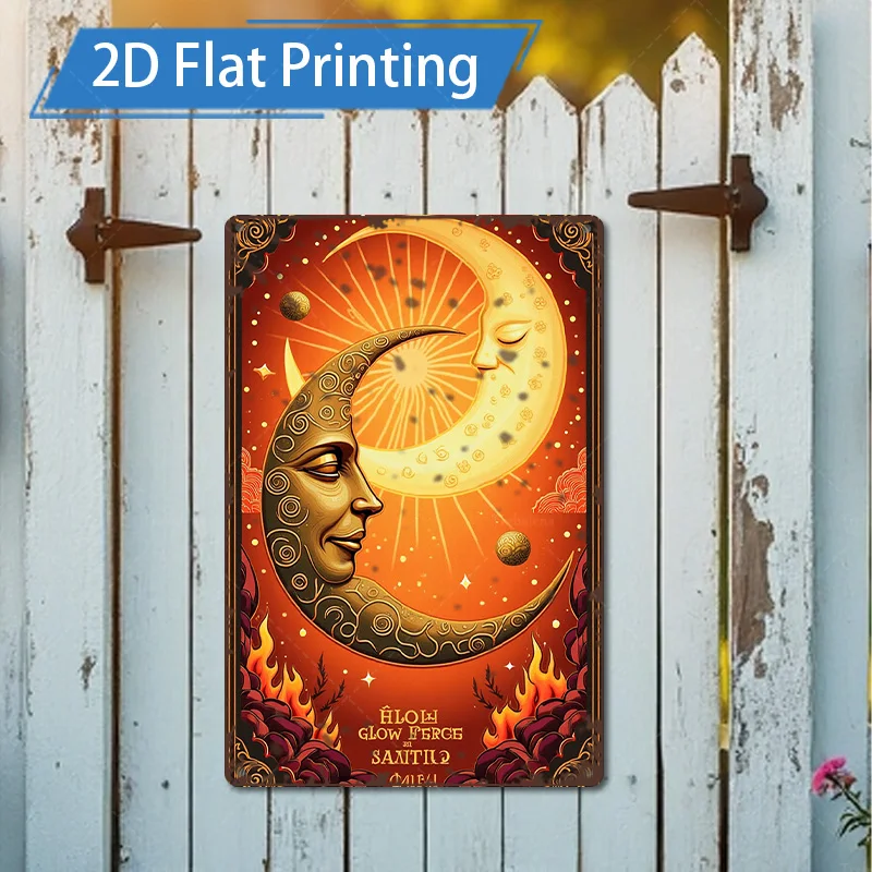 Letrero de Metal de 8x12 pulgadas, letrero de Metal con impresión plana de arte Celestial de sol y luna para decoración del hogar, 1 ud.
