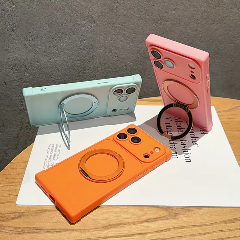 For IPhone 18 Pro Max 14 15 16 17 Four Corner Anti Drop Rotating Bracket Magnetic Phone Case For Magsafe Lens Full Protection view 2