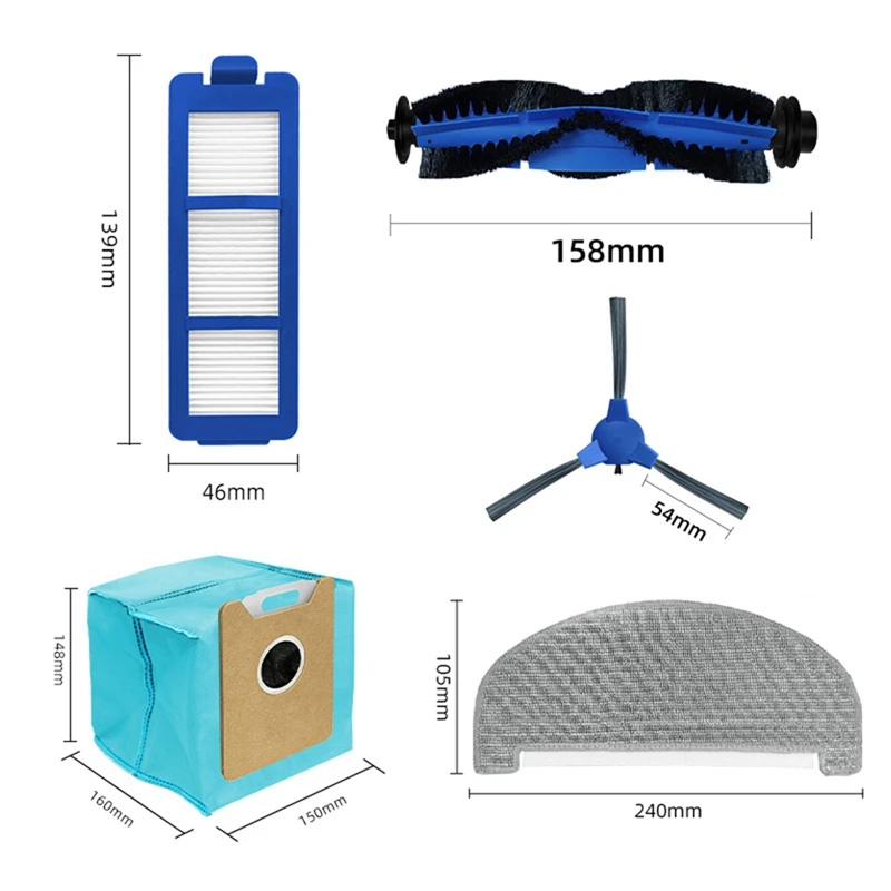 Para Eufy G40 Hybrid / Hybrid+ Cepillo Lateral principal filtro HEPA almohadillas de fregona bolsa de polvo repuestos