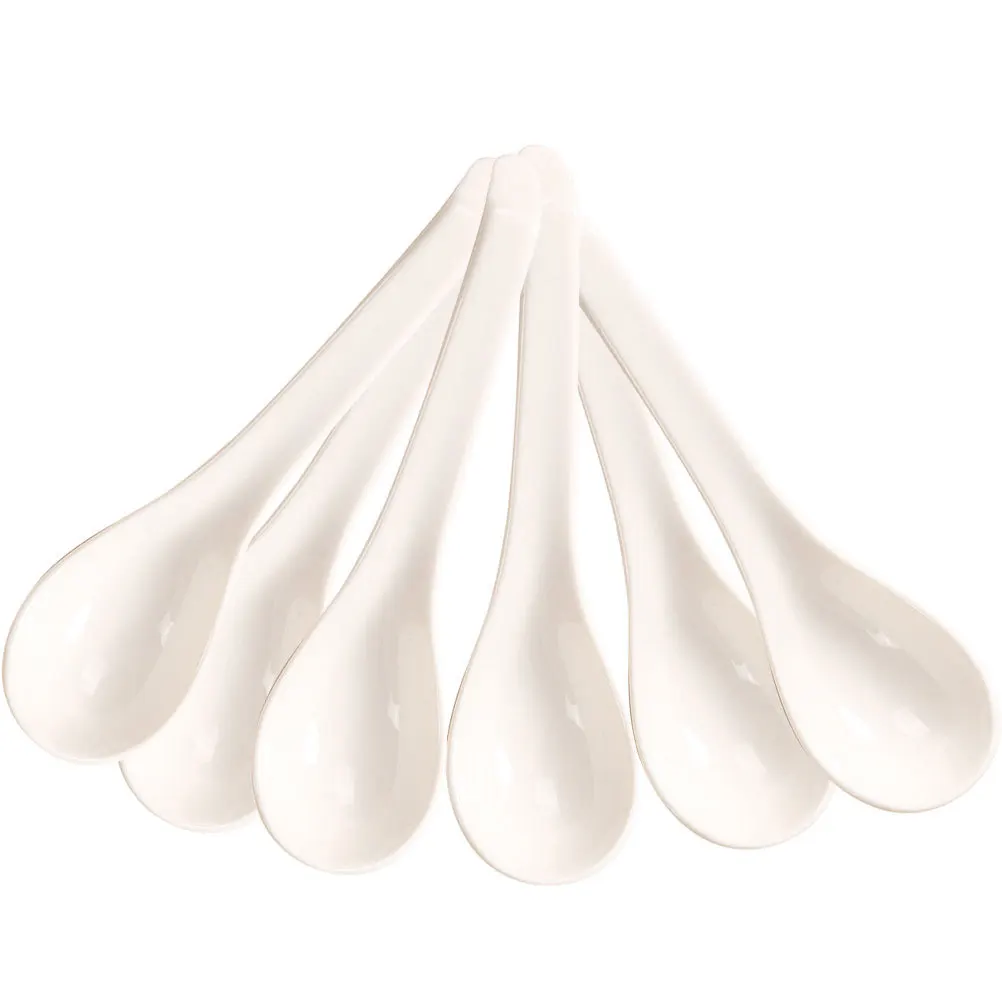 

6Pcs Ceramic Spoon High-Grade Smooth Safe for Soup Dessert Ice Cream Ramen Appetizer Household Kitchen Utensils Multi-Function
