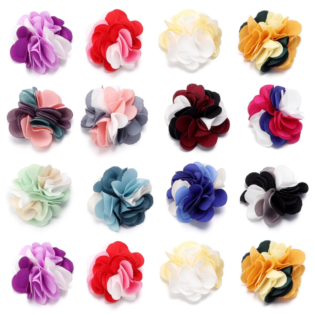 10Pcs Handmade Cloth Fabric Flower 2.5cm 3-Color Splicing Flowers for DIY Headwear Scrapbook Wedding Decoration Cloth Accessory