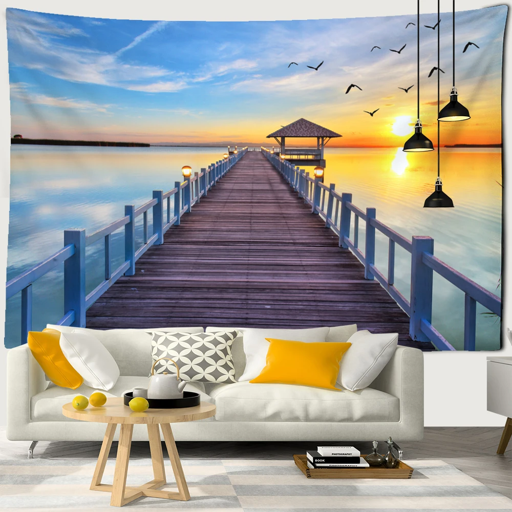 Sea View Castle Seagull Tapestry Wall Hanging Simple Modern Home Bohemian Hippie Art Aesthetics Room Decor