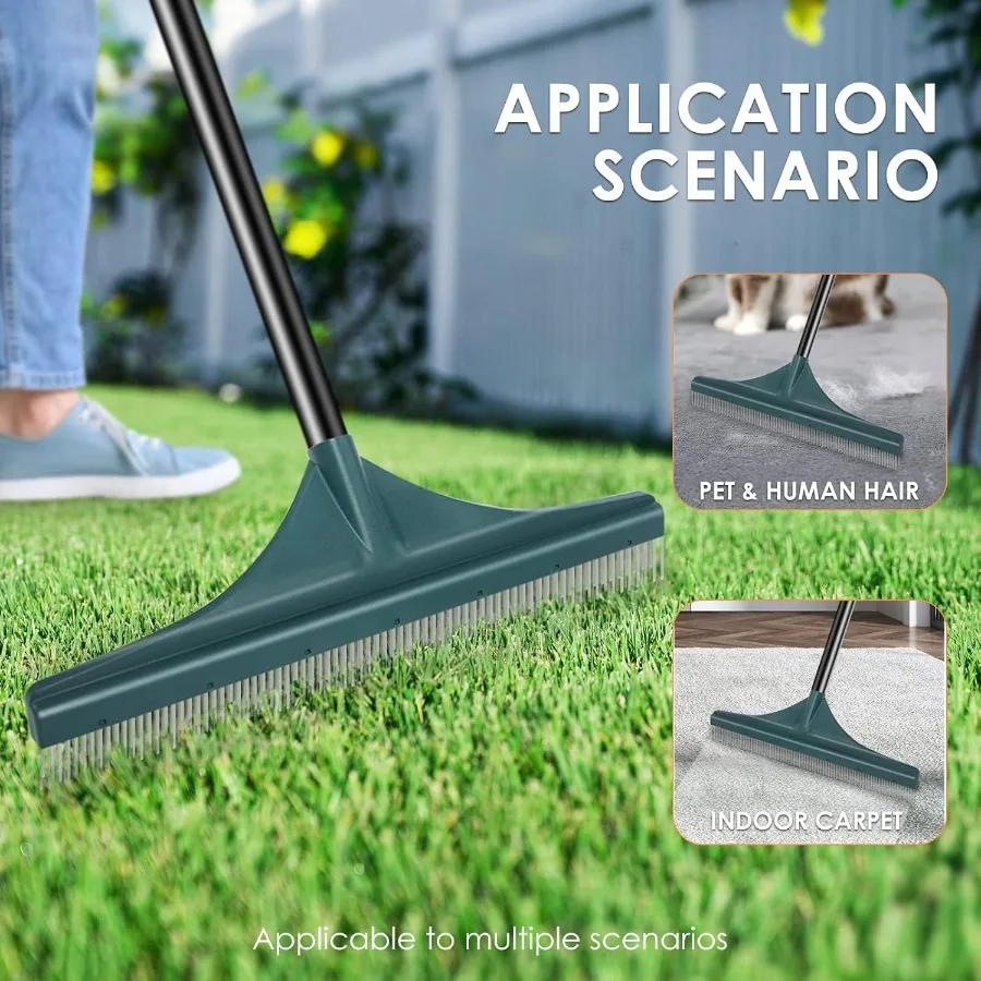 أداة العناية بالعشب الاصطناعي القابلة للطي من ORIENTOOLS مقاس 51 بوصة بمقبض فولاذي لتنظيف الأوراق وشعر الحيوانات الأليفة من Gr الاصطناعي