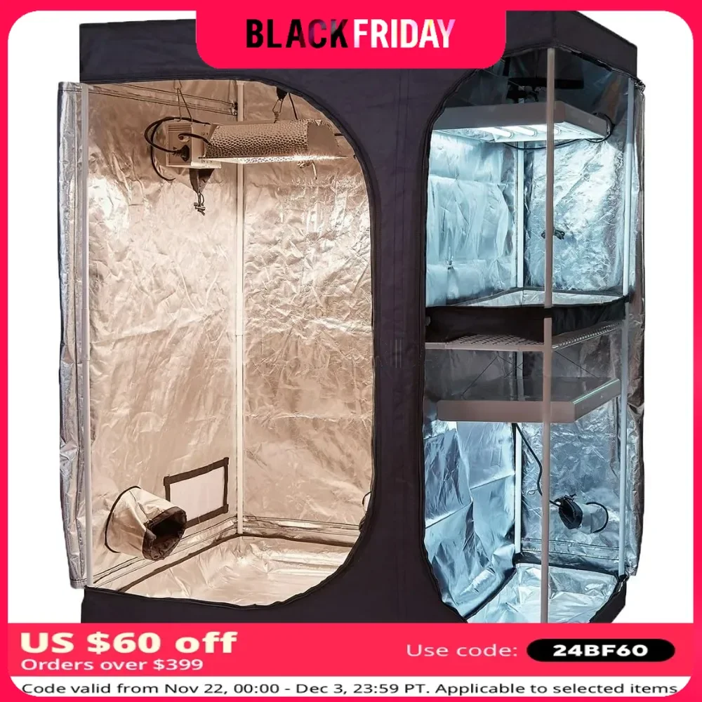 

60"x48"x80" 2-in-1 Indoor Grow Tent Room Propagation and Flower Reflective Mylar Hydroponic Growing Plant Room