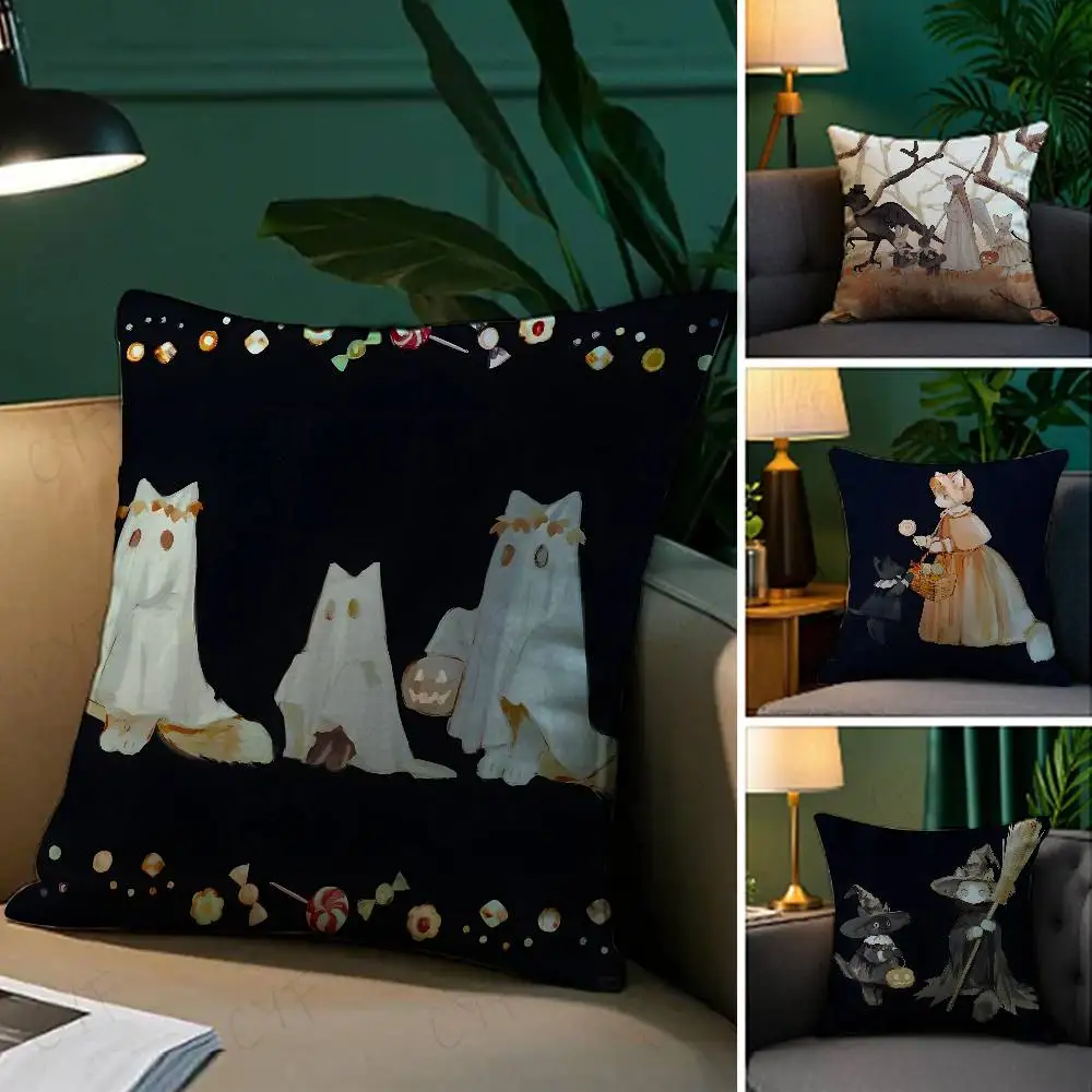 

Anime Witch's Halloween Pillow Case Custom Printed Brushed Fleece Pillow, Baby Skin-Touch, Eco-Friendly Dye-Sublimation Cushion