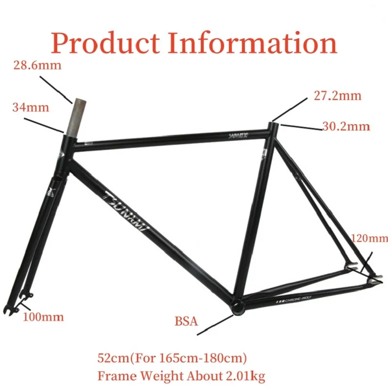 700C Bicycle Frame Chromium Molybdenum Steel Tsunami SNM4130 Fixed Gear Fixie Bike Frameset Cycling Parts