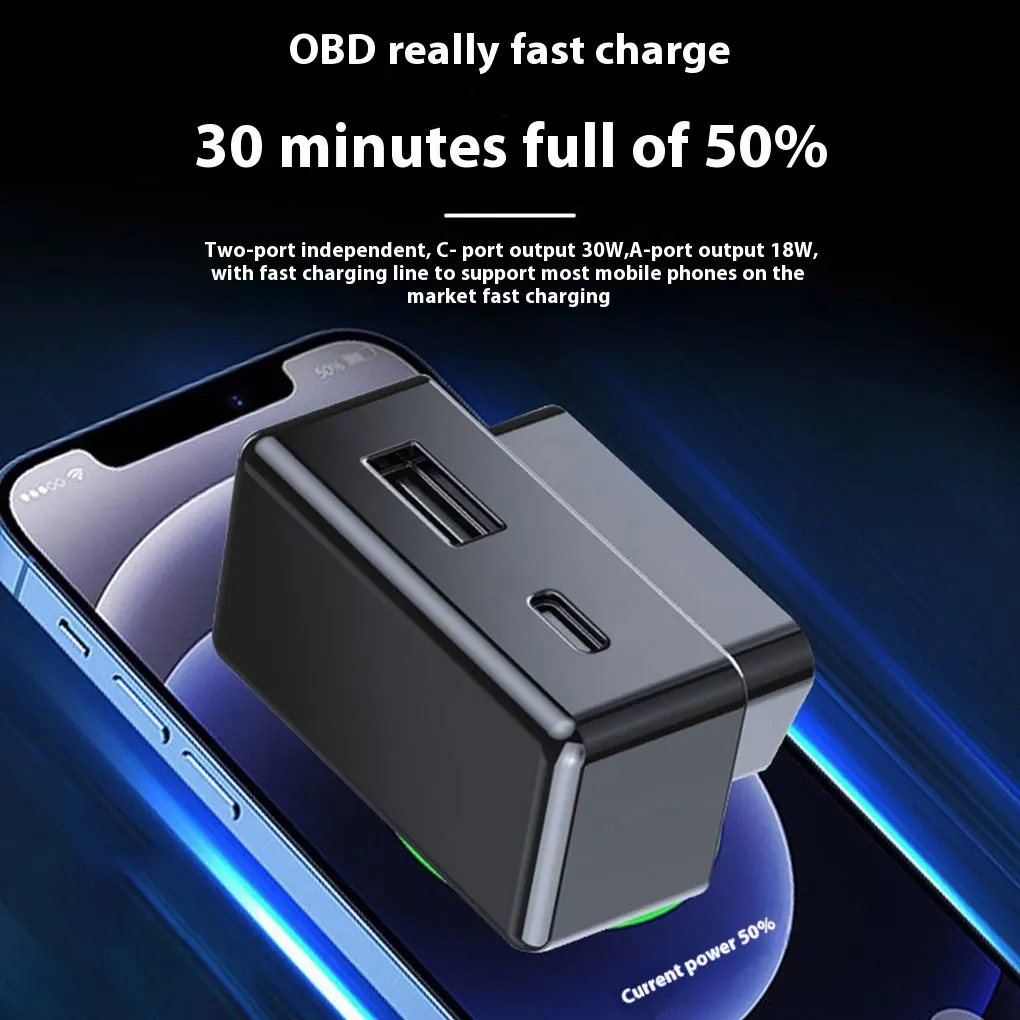 16PIN Dual Port Car OBD Fast Charger Adapter OBD Concealed Charging Adapter For Model 3/Y Cybertrunk