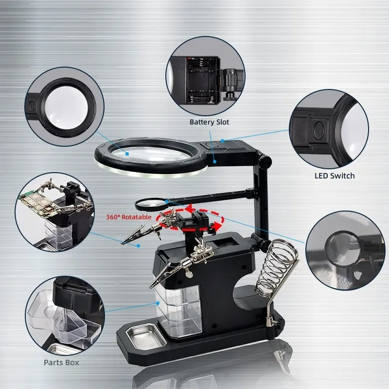 for TE-803 Repair Auxiliary Magnifying Glass LED Metal Clip PCB Circuit Board Fixture Electronic Mobile Phone Welding Manual