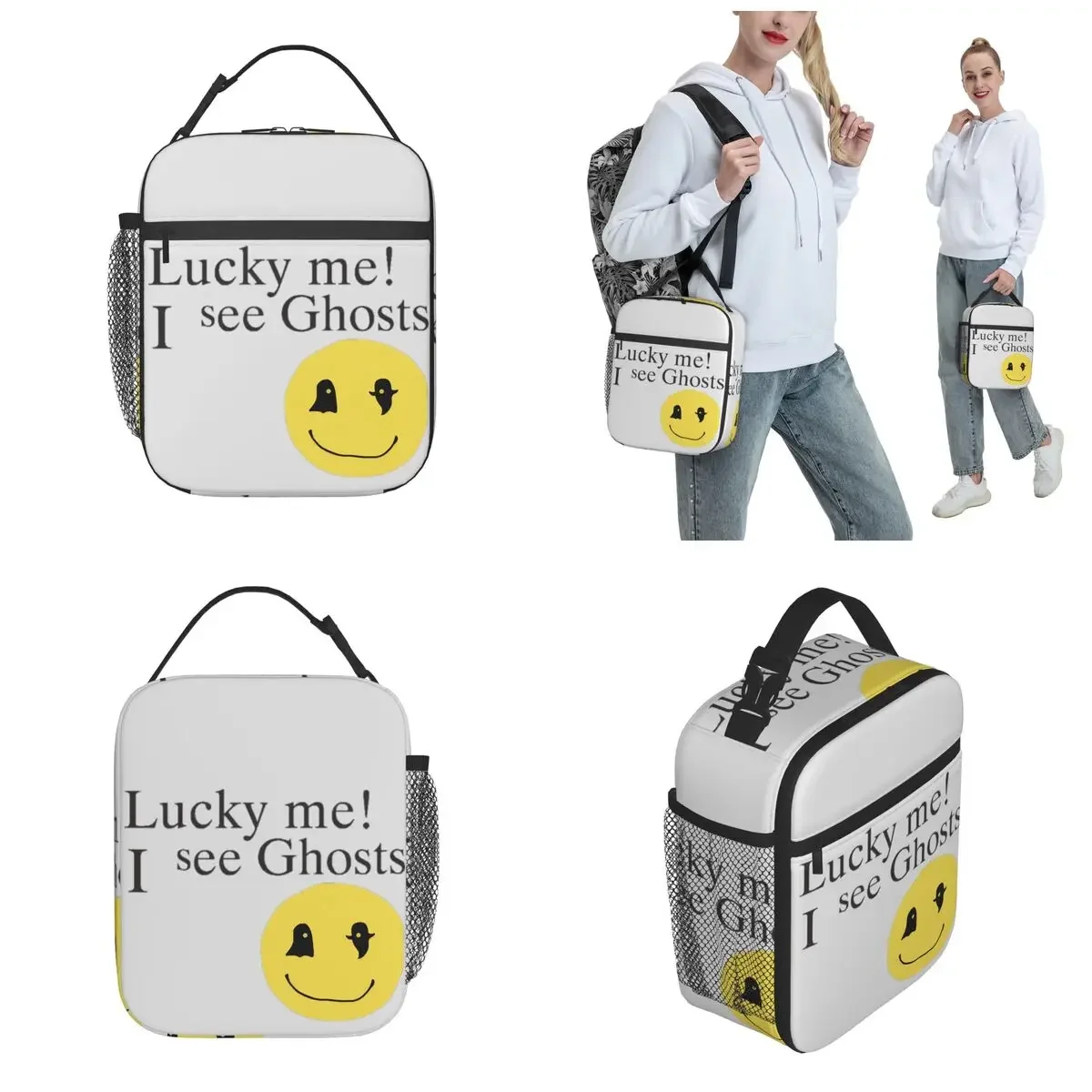 Insulated Lunch Box Lucky Me I See Ghosts Merch Kanye West Food Box Harajuku Thermal Cooler Lunch Box For Picnic