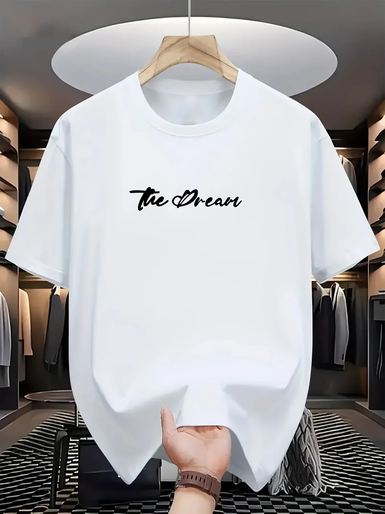 T-Shirt with Casual Round Neck, Short Sleeves, Polyester Blend Fabric, Cursive Print and Geometric Patterns, Regular Fit, Machine Washable, All-Season Comfort, Available in Plus Sizes