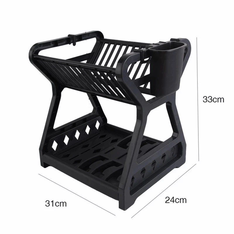 Dish Drying Rack for Kitchen Storage, Double Layer Drainer Shelf, Knife Fork Container, Holder, Cutting Board Stand