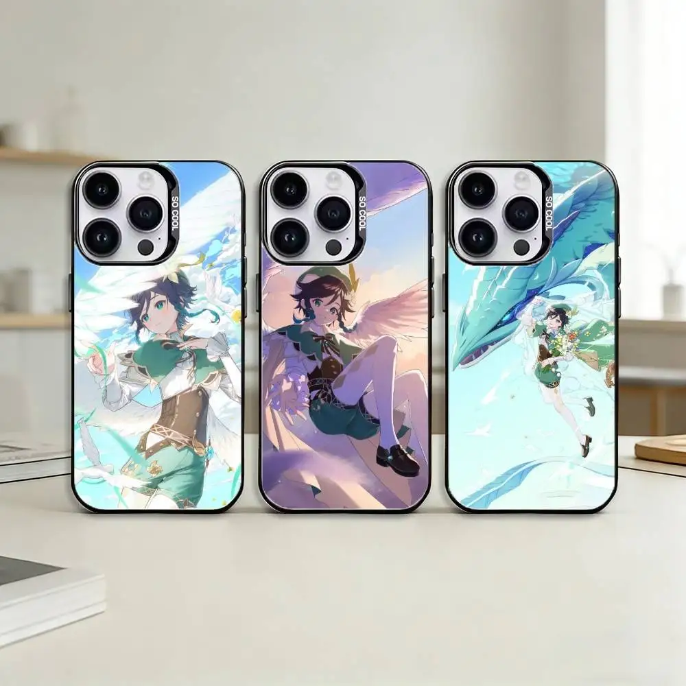 

G-Genshin Impact Venti B-Barbatos Phone Case For iPhone 17,16,15,14,13,12,11,Pro Max,Plus Candy Silver Cover